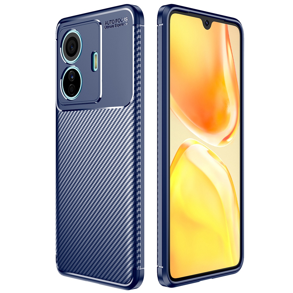 

Für Vivo S15e Carbonfaser Textur Soft TPU Mobile Hülle Drop-resistente Smartphone-abdeckung - Blau, vivo S15e 5G