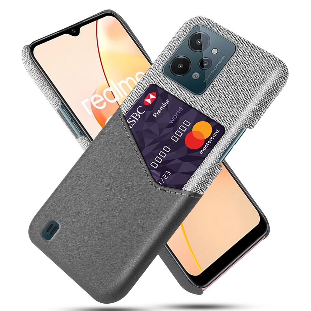 

Für Realme C31 Phone Case Drop Prevention Stoff Textur PU Lederbeschichteter PC -Abdeckung Mit Kartenschlitzdesign - Grau, Realme C31