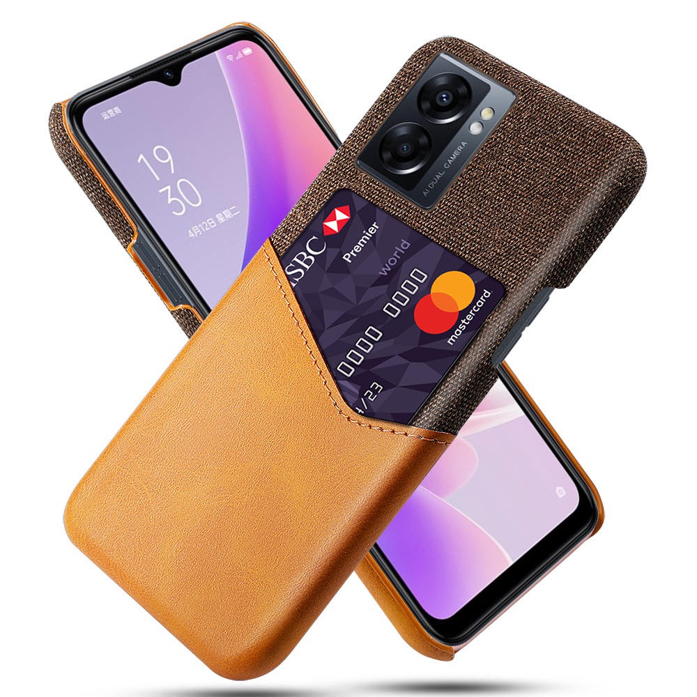 

Für Oppo A57 (2022) 5G / A77 5G Telefonhülle Stoff Textur PU Lederbeschichtete PC -abdeckung Mit Kartensteckplatzdesign - Orange, Oppo A57 (2022) 5G