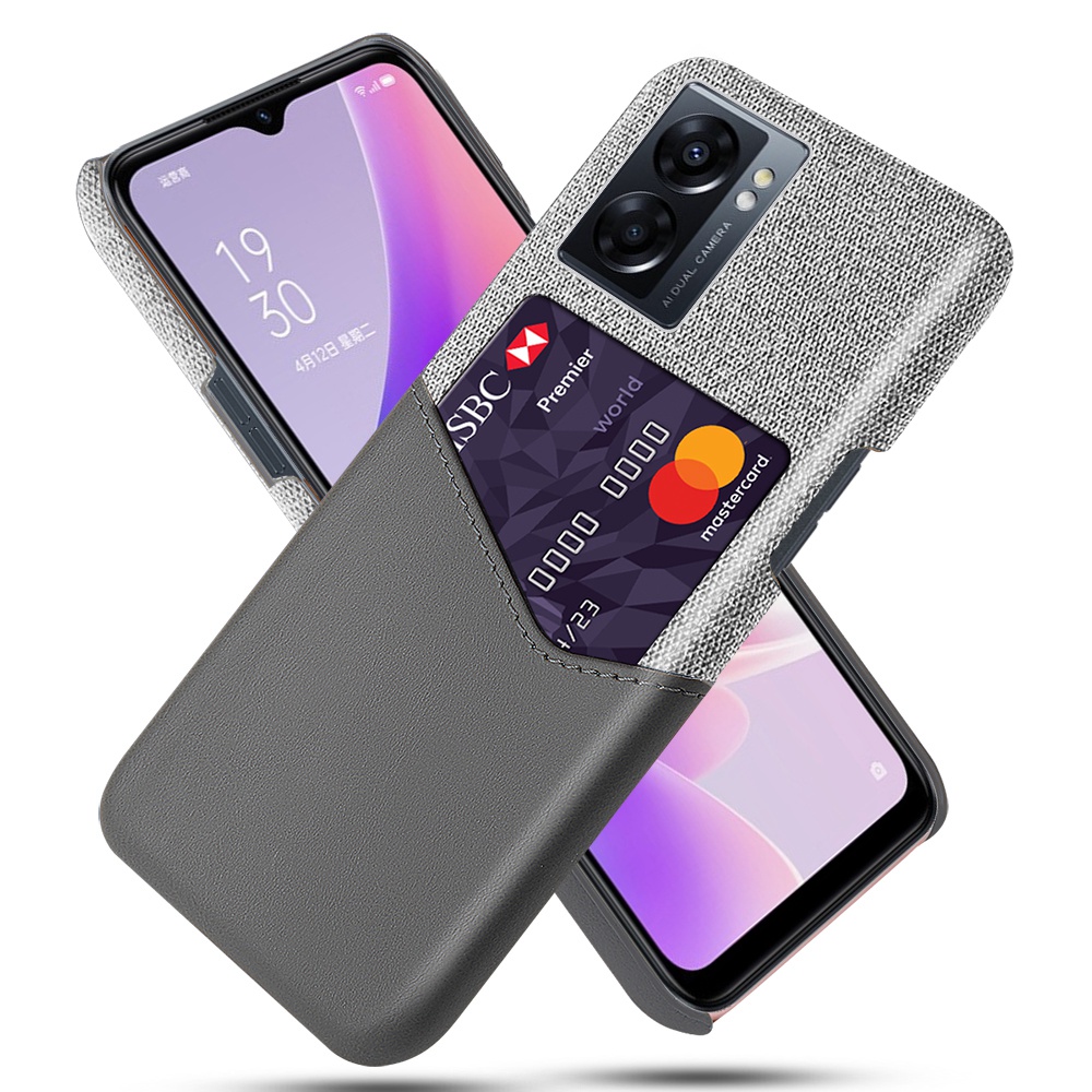 

Für Oppo A57 (2022) 5G / A77 5G Telefonhülle Stoff Textur PU Lederbeschichtete PC -abdeckung Mit Kartensteckplatzdesign - Grau, Oppo A57 (2022) 5G