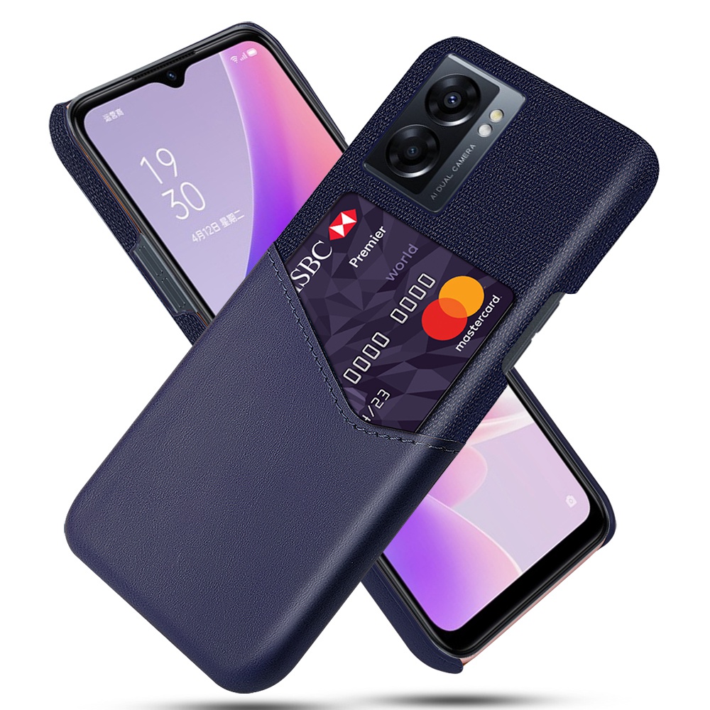 

Für Oppo A57 (2022) 5G / A77 5G Telefonhülle Stoff Textur PU Lederbeschichtete PC -abdeckung Mit Kartensteckplatzdesign - Blau, Oppo A57 (2022) 5G
