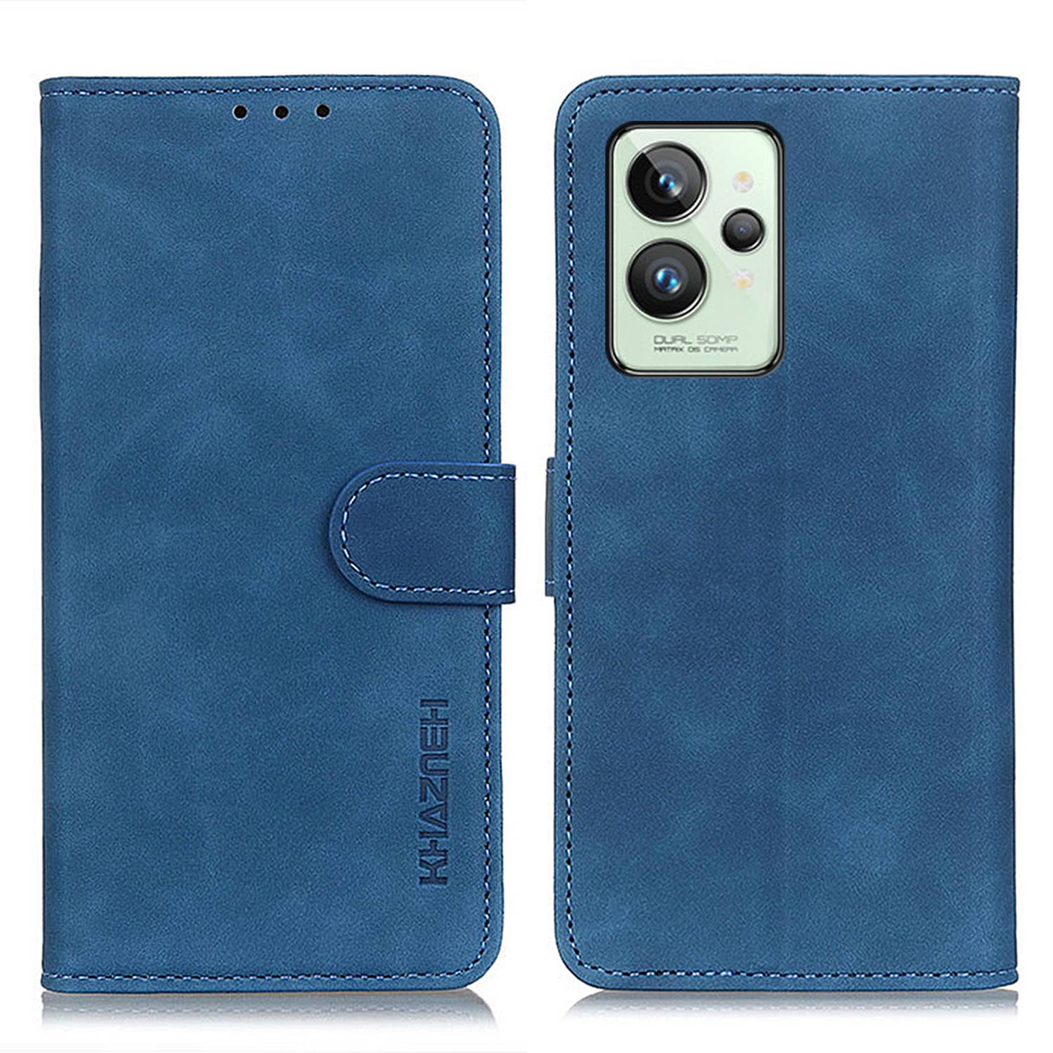 

Khazneh Für Realme GT2 Pro PU Leder Drop-proof-deckung Retro Textur Stand Wallet Magnetcaspe Telefonhülle - Blau, Realme GT2 Pro