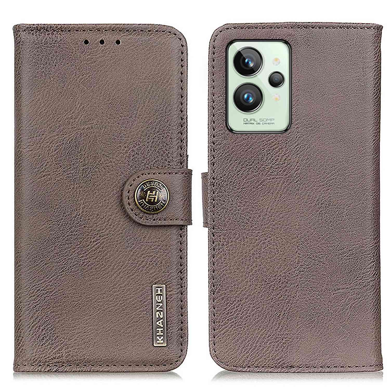 

Khazneh Für Realme GT2 Pro Textured PU Leder Brieftasche Hülle Stoßdämpfer TPU Buchstil Flip Phone Cover - Khaki, Realme GT2 Pro