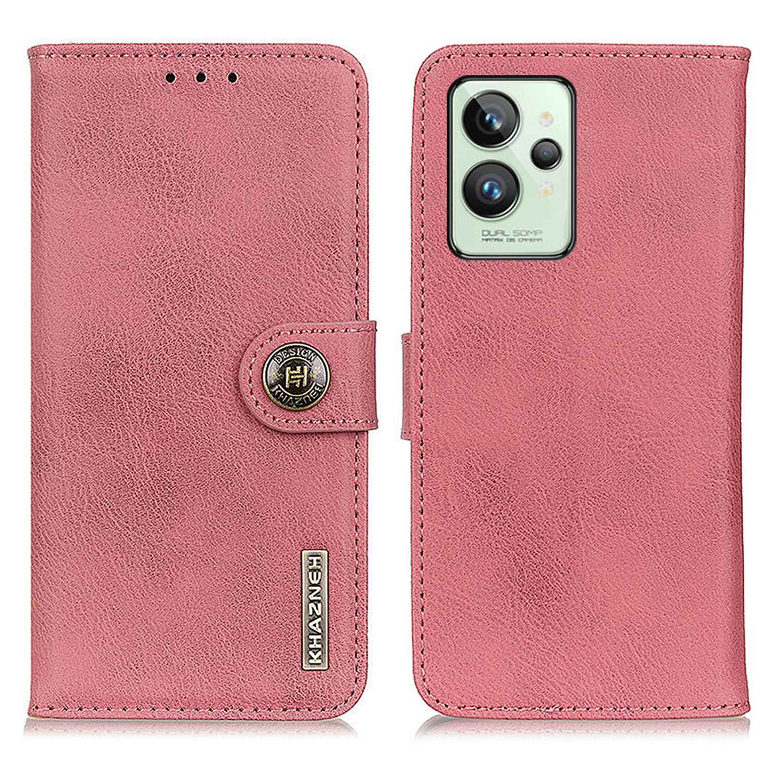 

Khazneh Für Realme GT2 Pro Textured PU Leder Brieftasche Hülle Stoßdämpfer TPU Buchstil Flip Phone Cover - Rosa, Realme GT2 Pro