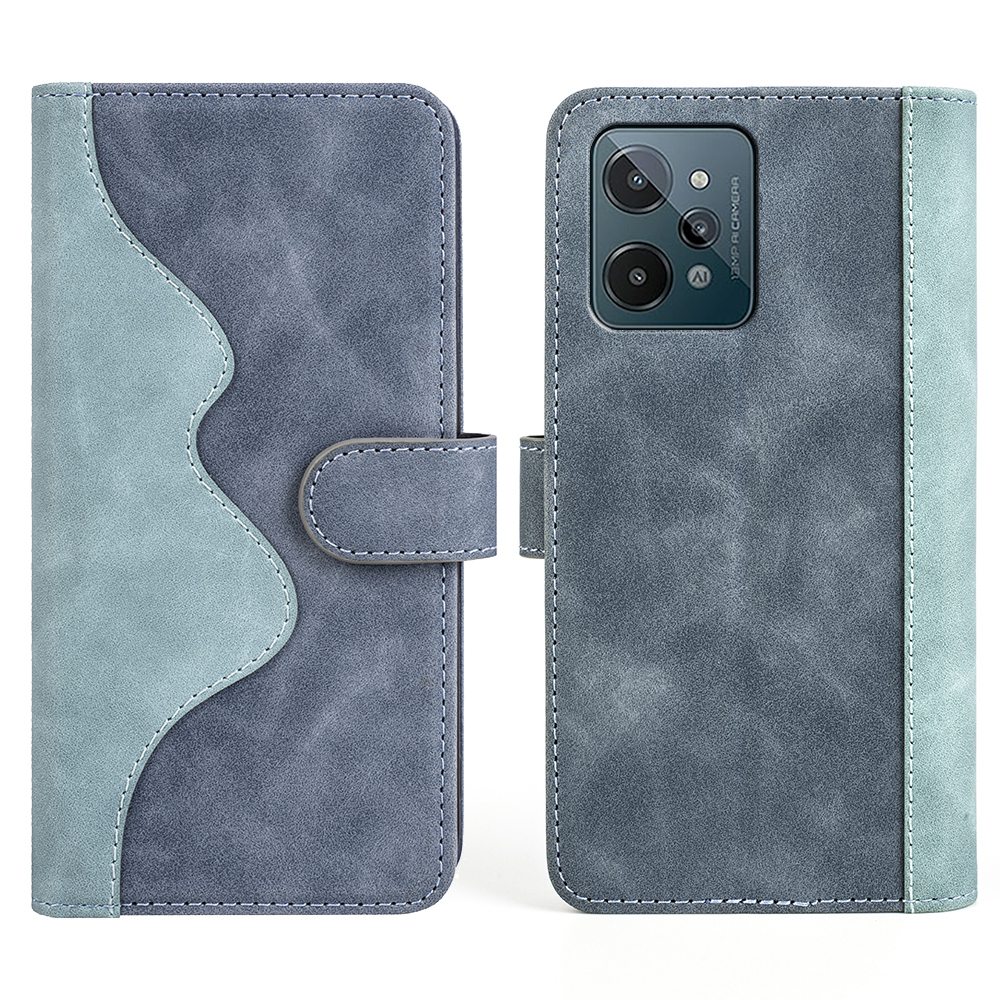 

Für Realme C31 4G Spleißen PU Leder Brieftasche Fall Faltbares Stand Folio Flip Phone Shell - Blau, Realme C31