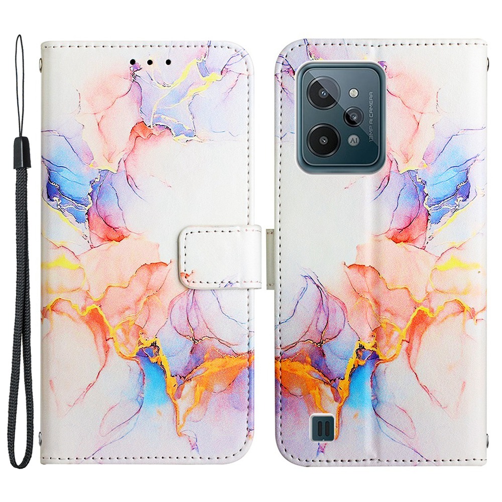 

Musterdruck Leder Serie-5 Für Realme C31 Marmor Muster PU Leder Cover Handy Brieftasche Schutzhülle - Milchstraße Marmor White 004, Realme C31