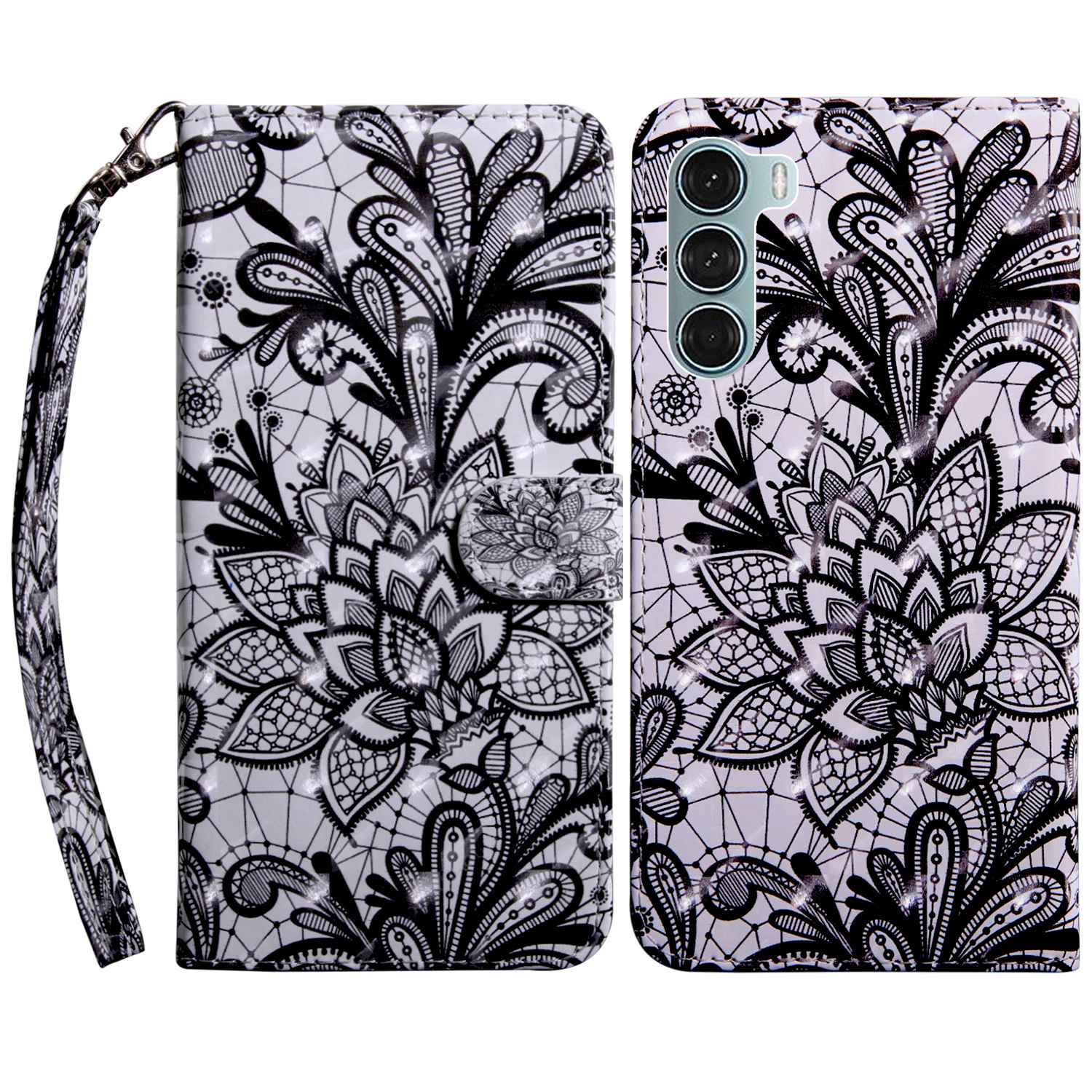 

Für Oppo A54 5G/A74 5G Anti-fall-brieftaschen-handy-muster-druck-telefonschutz Pu-lederständer Abdeckung - Spitzenblume, Oppo A54 5G