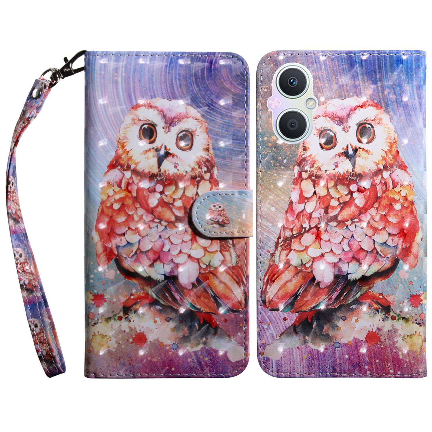 

Schutzhülle Für Oppo A96 (China) 5G Anti-kratzer-muster-druck-telefonschale Pu-lederständer Mit Brieftasche - Eule, Oppo A96 (China) 5G