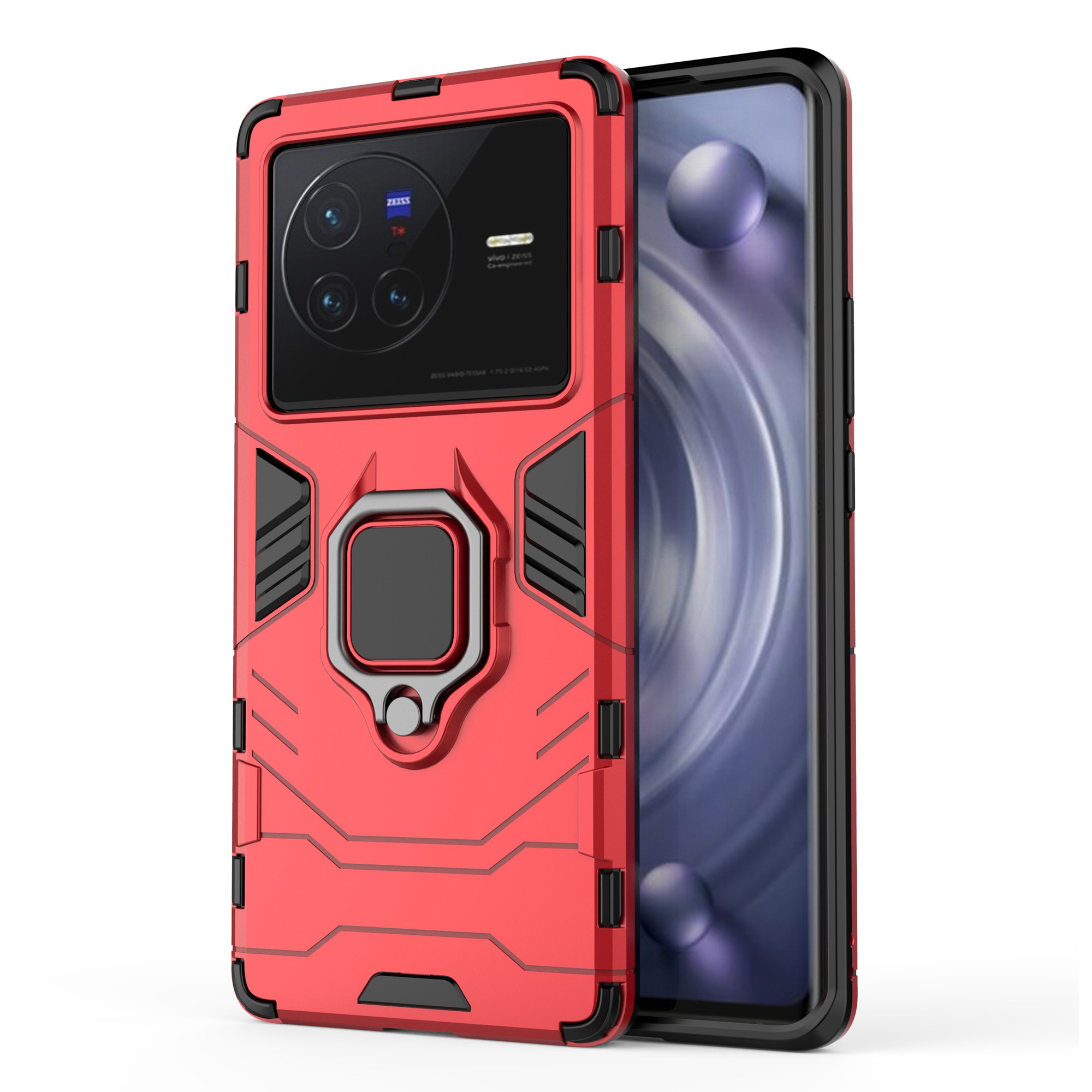 

Ring -kickstand -telefonabdeckung Für Vivo X80 5G, Hard PC Soft TPU Schockproofes Smartphone -abdeckung - Rot, vivo X80 5G