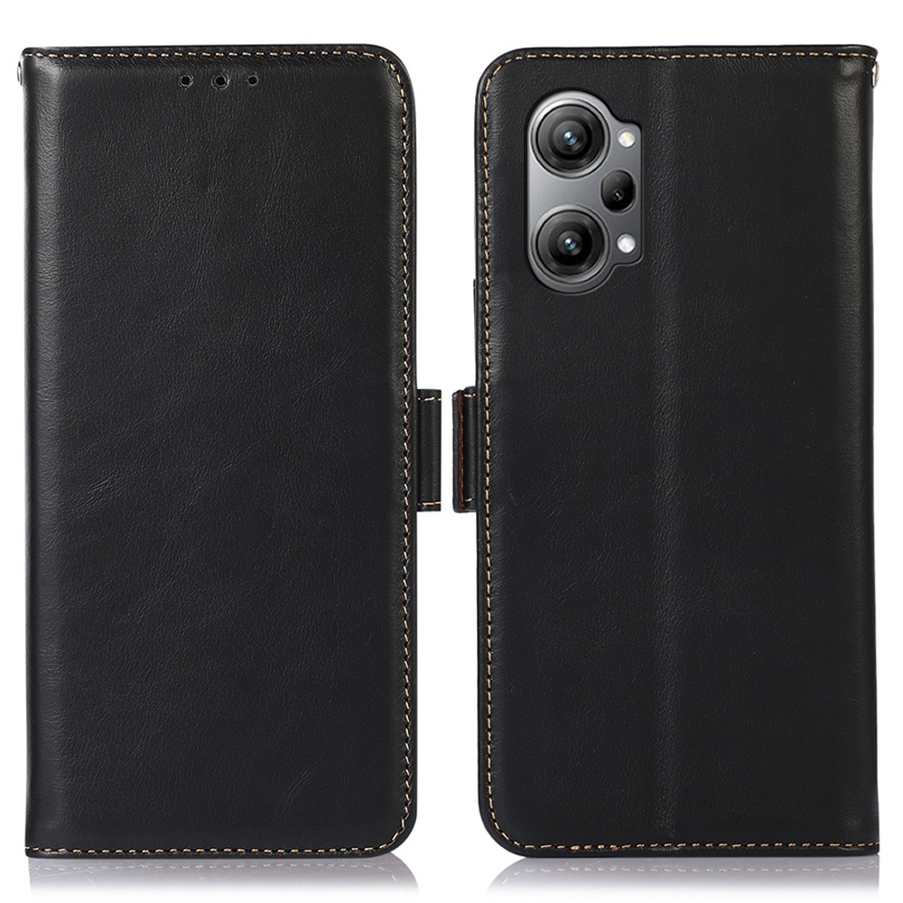 

Für Oppo K10 Pro 5G Side Clasps Design Echtes Cowhide Leder Drop-proof-hülle Crazy Horse Texture RFID Blockierende Telefonständer Brieftasche Cover - Schwarz, Oppo K10 Pro 5G