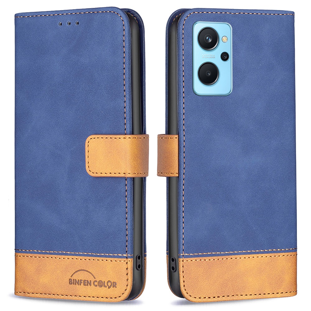 

Binfen Farbe Für Realme 9i/Oppo A36/A76 BF Leder Serie-7 Style 11 Hautgefühl Spleißgehäuse Matt PU Leder Ständer Feature Wallet Flip Cover - Blau, Realme 9i 4G