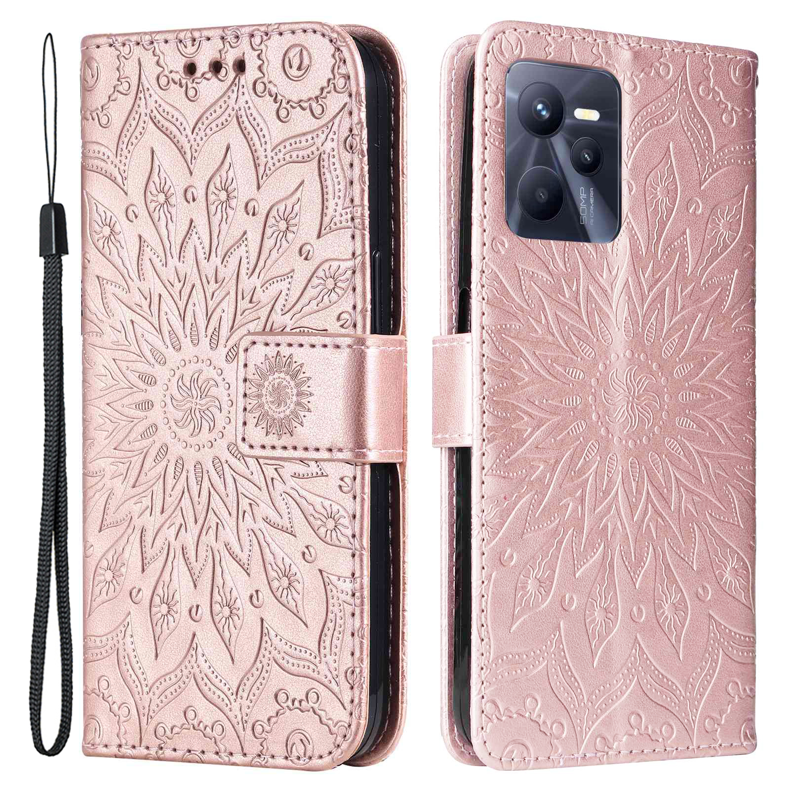 

KT Spruding Flower Series-1 Für Realme C35 4G Sprudel Mandala Sonnenmuster Phone Hülle PU Leder-stand Wallet Wallet - Roségold, Realme C35 4G