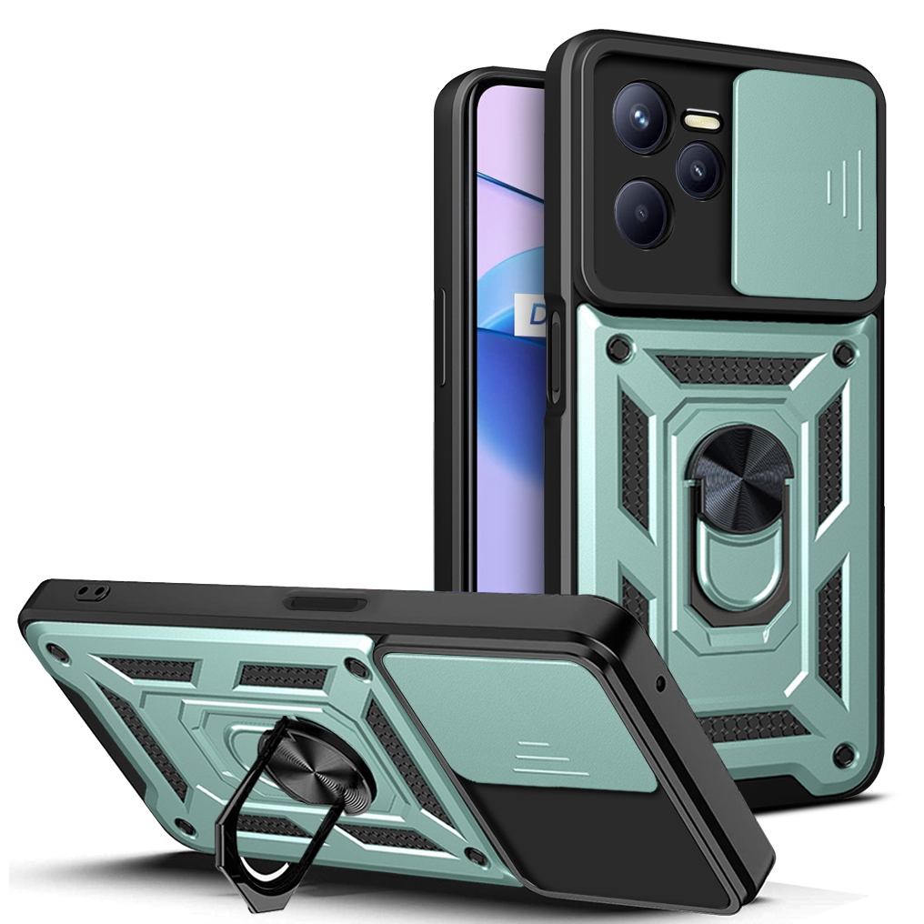 

Für Realme C35 Dia Camera Protection PC + TPU Ring Kickstand Hülle Anti-drop-telefonabdeckung - Grün, Realme C35 4G