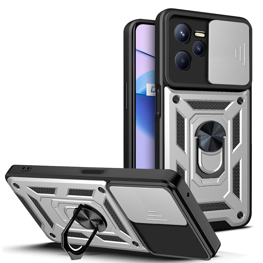 

Für Realme C35 Dia Camera Protection PC + TPU Ring Kickstand Hülle Anti-drop-telefonabdeckung - Silber-, Realme C35 4G