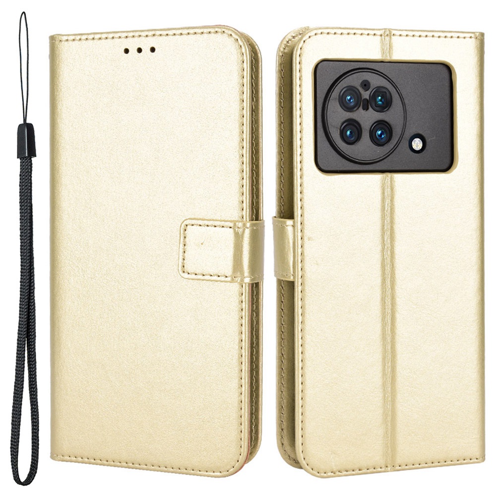 

Für Vivo X Fold Schockdely Cover Crazy Horse Textur PU Lederabdeckung Shell TPU Inner Phone Hülle Mit Stand Wallet - Gold, vivo X Fold