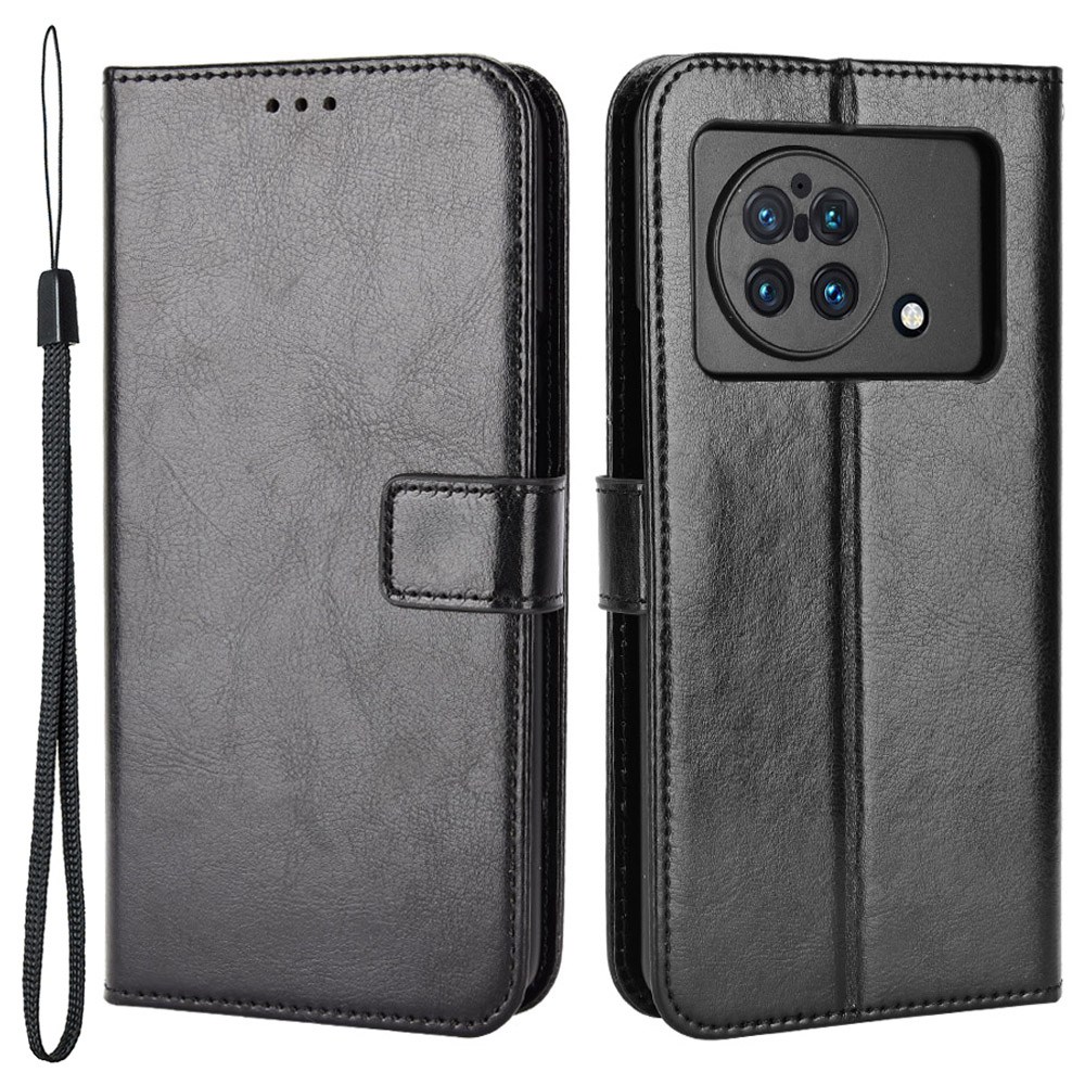 

Für Vivo X Fold Schockdely Cover Crazy Horse Textur PU Lederabdeckung Shell TPU Inner Phone Hülle Mit Stand Wallet - Schwarz, vivo X Fold