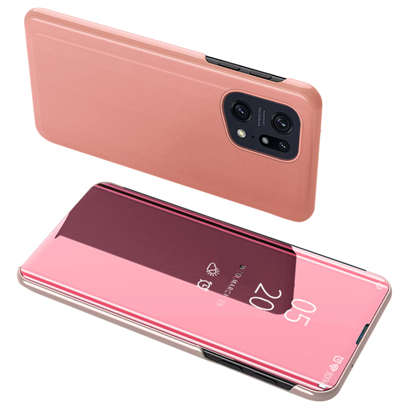 

Für Oppo Finden X5 Pro Bookstyle Ansicht Fenster Elektroplatte Spiegel Ständer Hülle PU Leder Ganzkörperschutz Flip Folio Cover - Roségold, Oppo Find X5 Pro