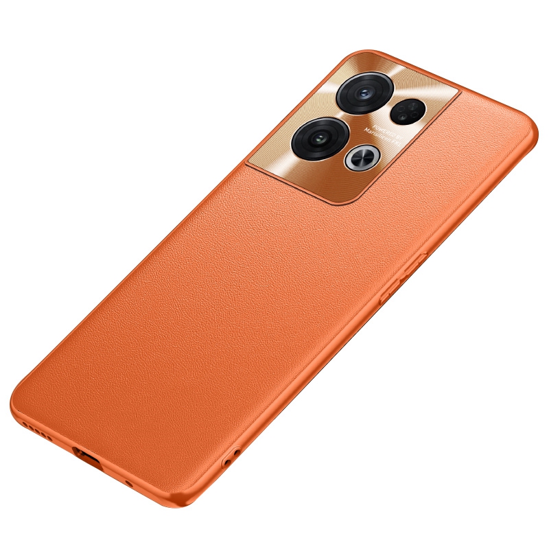 

Für Oppo Reno8 Pro 5g / Reno8 Pro 5g (Global Version) Strukturierte PU -lederbeschichtete TPU+PC Hybridschale Vollmetall -objektiv Abdeckung Rückendesign -schutzhülle - Orange, Oppo Reno8 Pro 5G (Global Version)