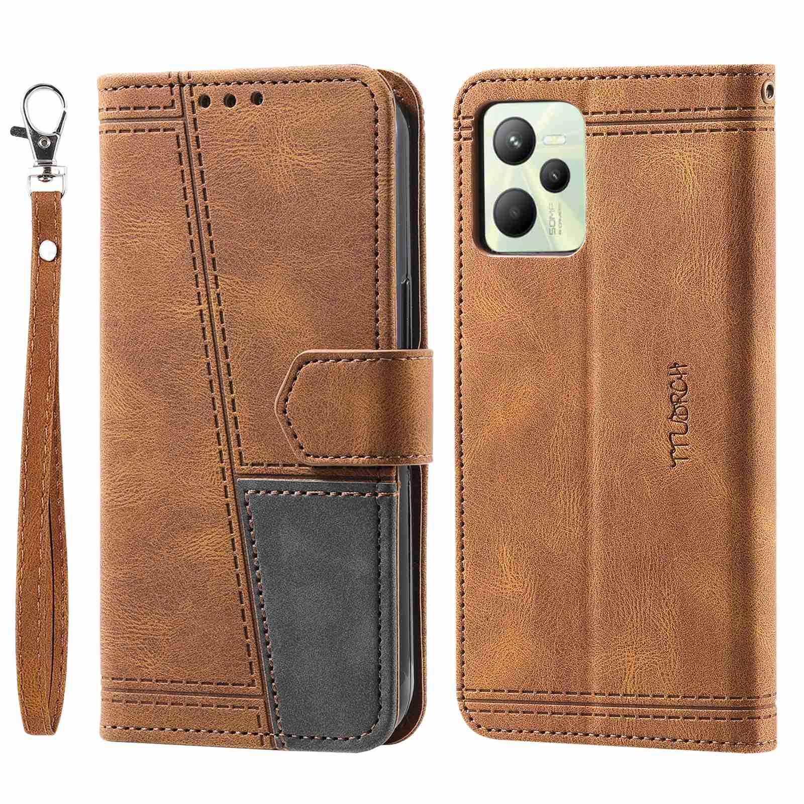 

Ttudrch 004 Spleißhaut-touch-leder-hülle Für Realme C35, Rfid-blockierungs-brieftaschenständer Flip Telefonabdeckung - Braun, Realme C35 4G