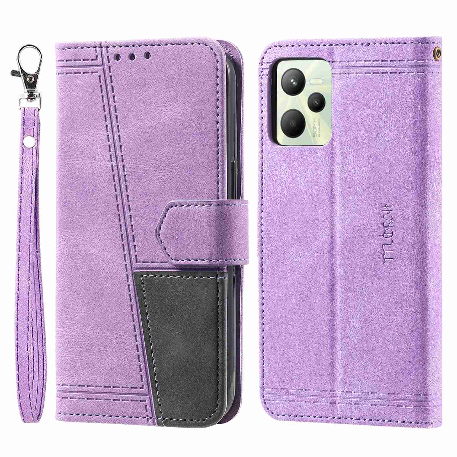 

Ttudrch 004 Spleißhaut-touch-leder-hülle Für Realme C35, Rfid-blockierungs-brieftaschenständer Flip Telefonabdeckung - Violett, Realme C35 4G