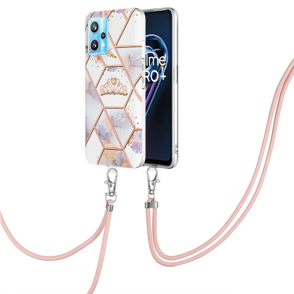 

YB IMD Series-4 IMD IML Marble Blumenmuster Hülle Für Realme 9 Pro 5G/V25, Elektroplierendes Tpu-anti-drogen-telefonschale Mit Lanyard - Krone, Realme 9 Pro 5G
