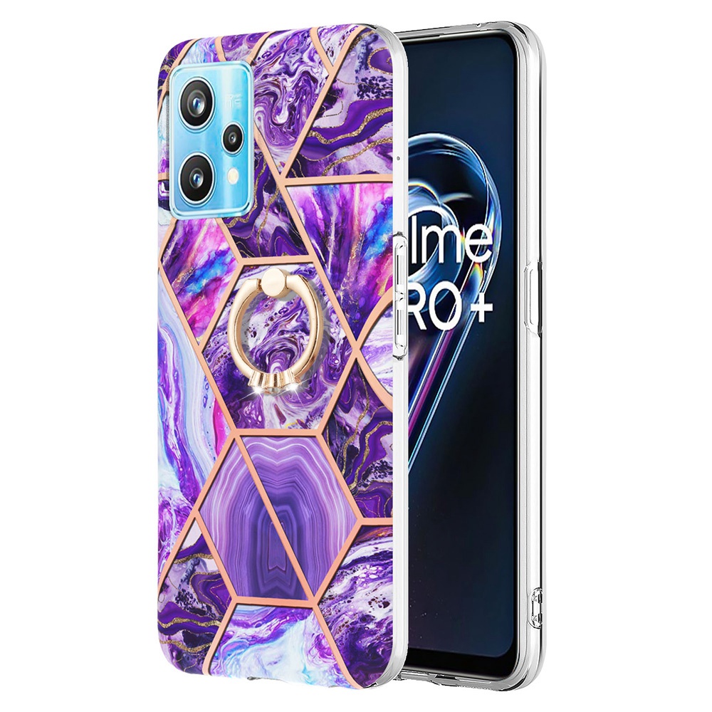 

YB Imd-serie-7 Für Realme 9 Pro+ 5G Ultra-slim Langlebige Imd-marmormuster Phone Hülle Elektroplierende Kickstand Tpu-abdeckung - Dunkelviolett, Realme 9 Pro+ 5G