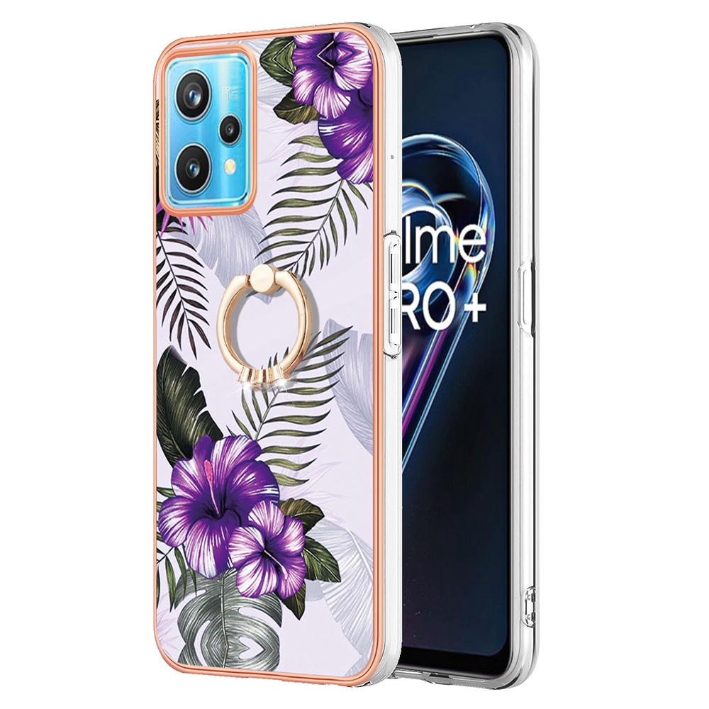 

Für Realme V25/9 Pro 5G YB IMD Series-6 Marmor Muster Bump Proof Tpu-fall Imd-rückseite Mit Ring Kickstand - Lilane Blumen, Realme 9 Pro 5G