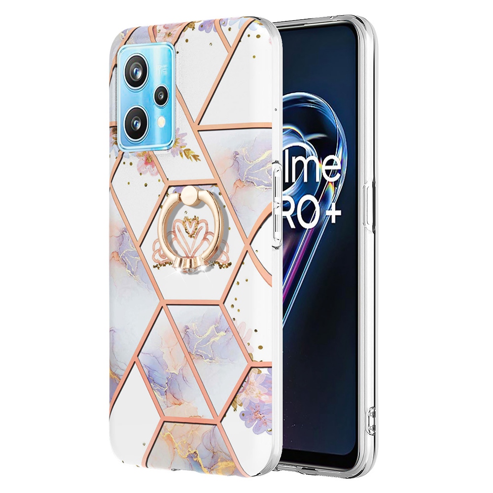 

Für Realme V25/9 Pro 5G YB IMD Series-6 Marmor Muster Bump Proof Tpu-fall Imd-rückseite Mit Ring Kickstand - Krone, Realme 9 Pro 5G
