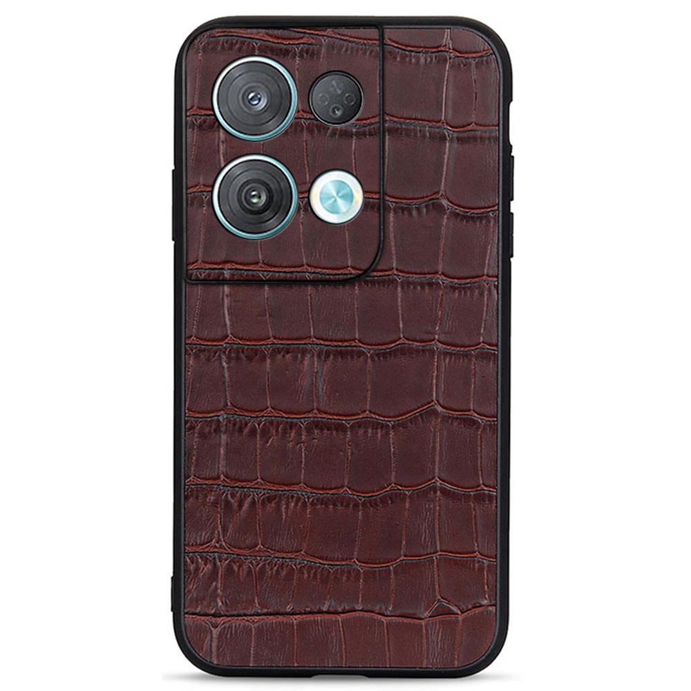 

Für Oppo Reno8 5G (globale Version) / Oppo Reno8 5G Krokodil Textur Phone Hülle Echte Lederbeschichtete PC + TPU -schutzhülle - Braun, Oppo Reno8 5G (Global Version)