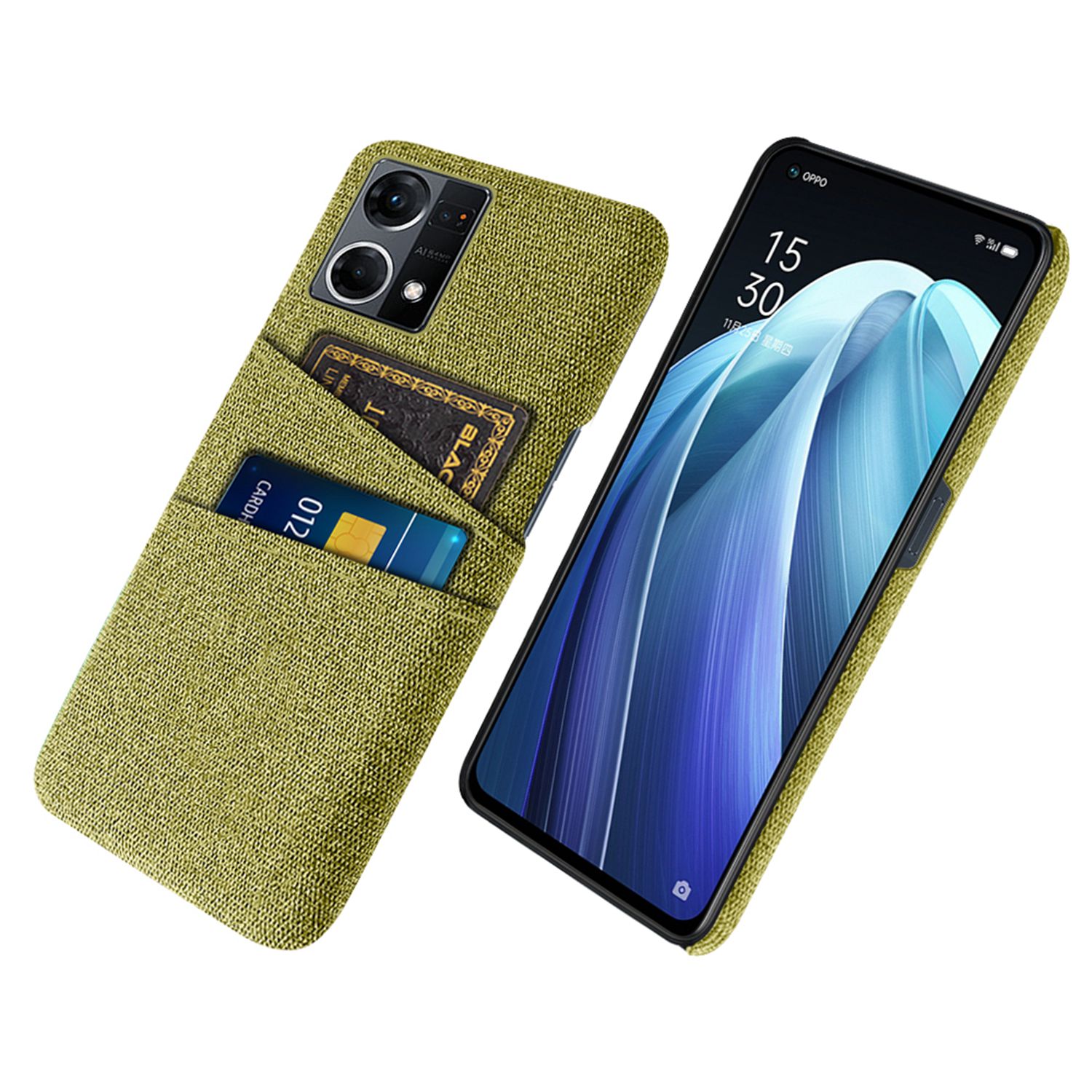 

Dual-Card-Slots Telefonabdeckung Für Oppo Reno7 4G, Stofftextur Drop-Sof-Stoff + PC Back Case Shell - Gelb, Oppo Reno7 4G