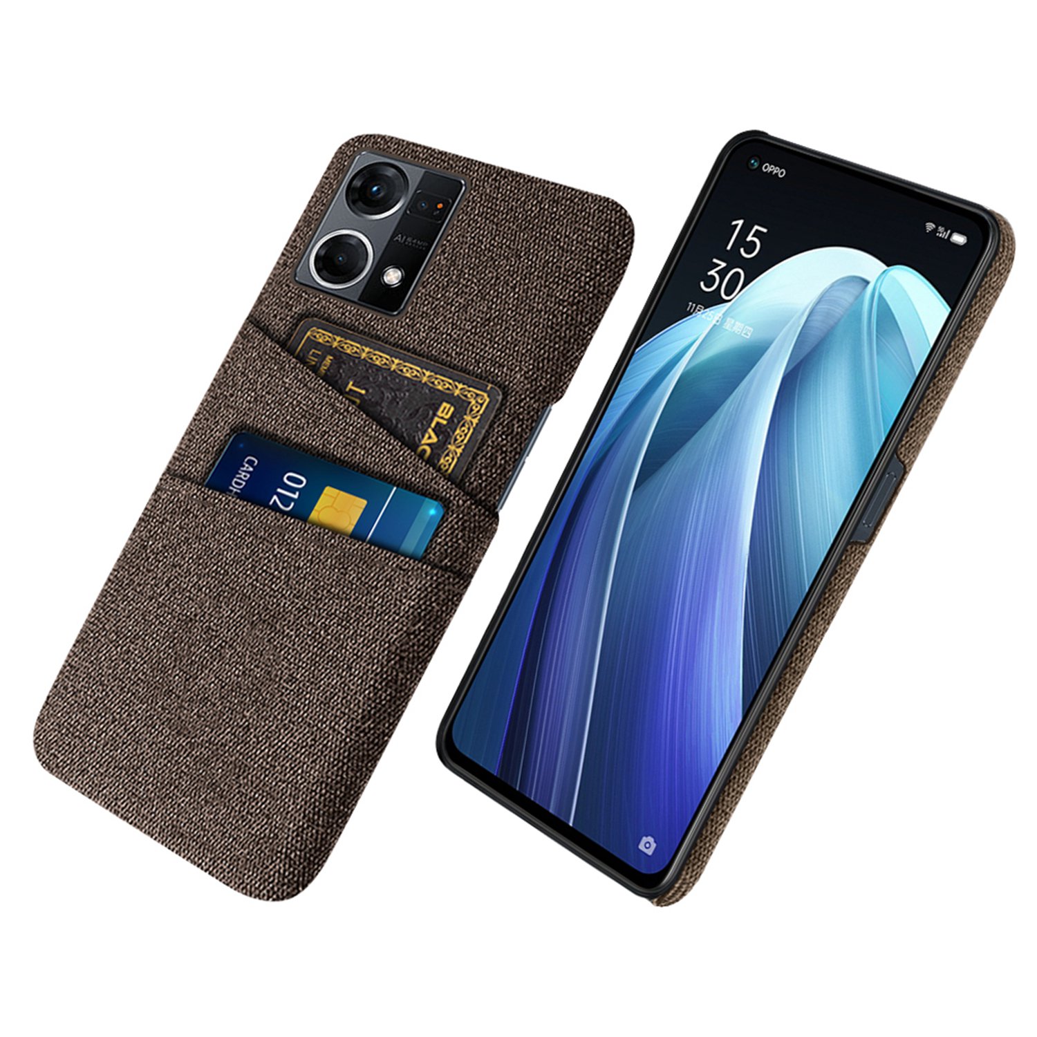 

Dual-Card-Slots Telefonabdeckung Für Oppo Reno7 4G, Stofftextur Drop-Sof-Stoff + PC Back Case Shell - Braun, Oppo Reno7 4G