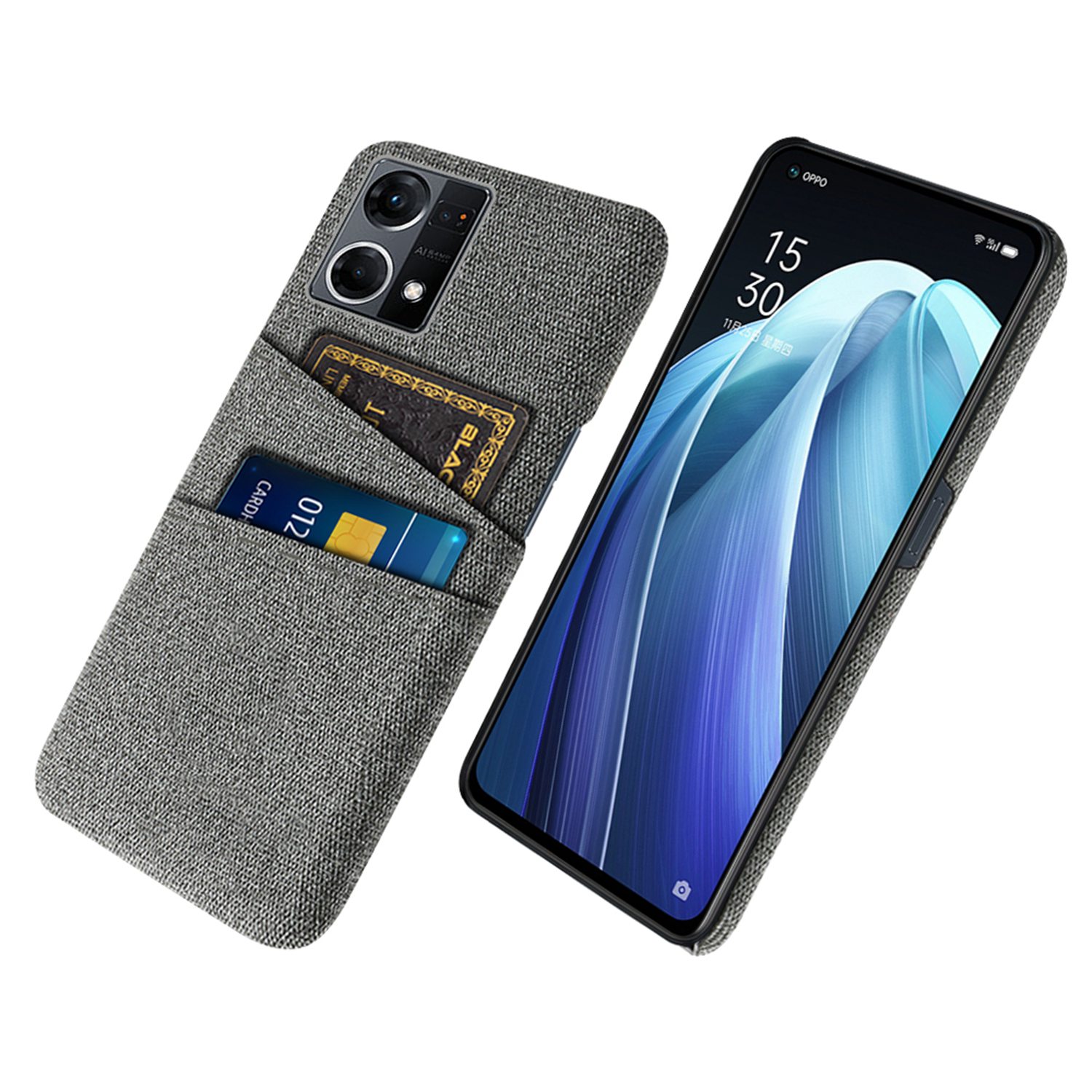 

Dual-Card-Slots Telefonabdeckung Für Oppo Reno7 4G, Stofftextur Drop-Sof-Stoff + PC Back Case Shell - Grau, Oppo Reno7 4G