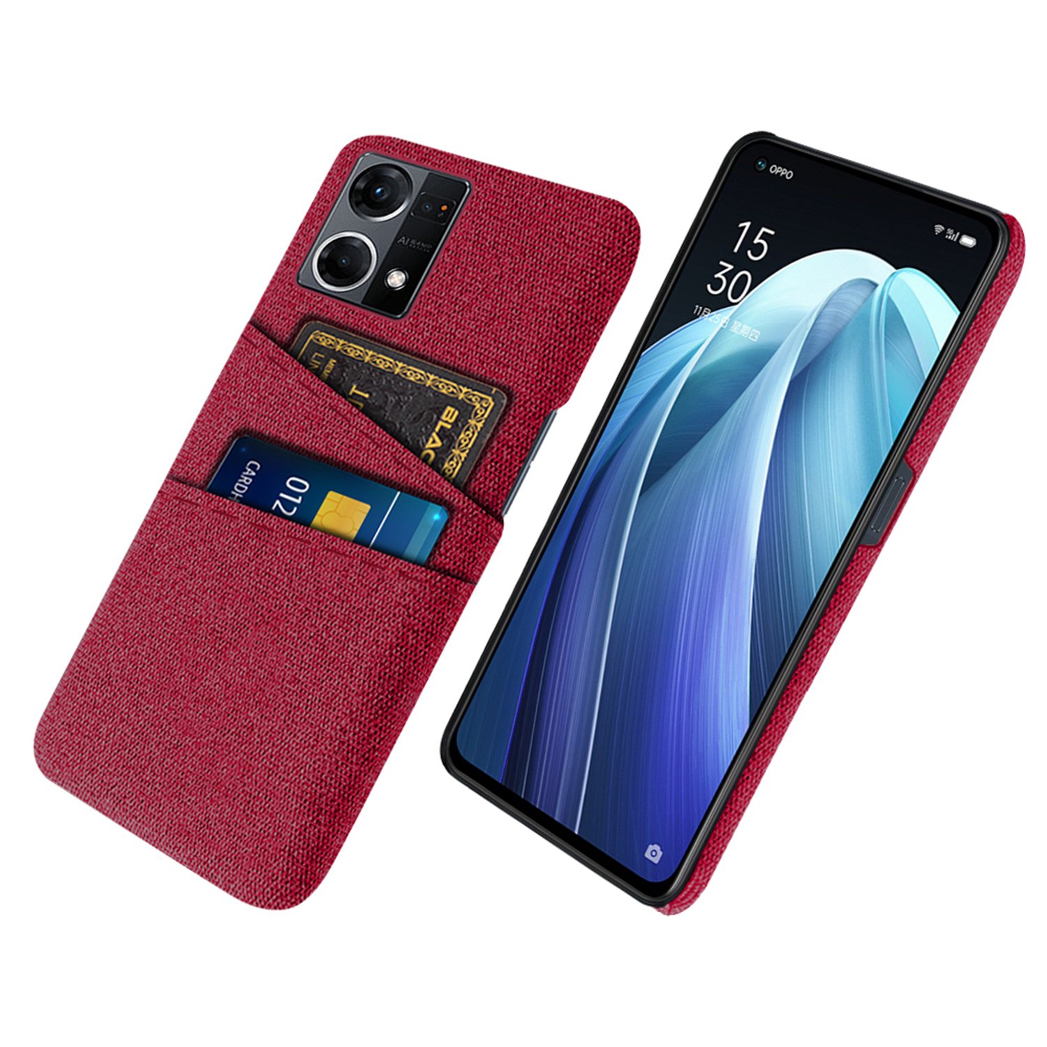 

Dual-Card-Slots Telefonabdeckung Für Oppo Reno7 4G, Stofftextur Drop-Sof-Stoff + PC Back Case Shell - Rot, Oppo Reno7 4G