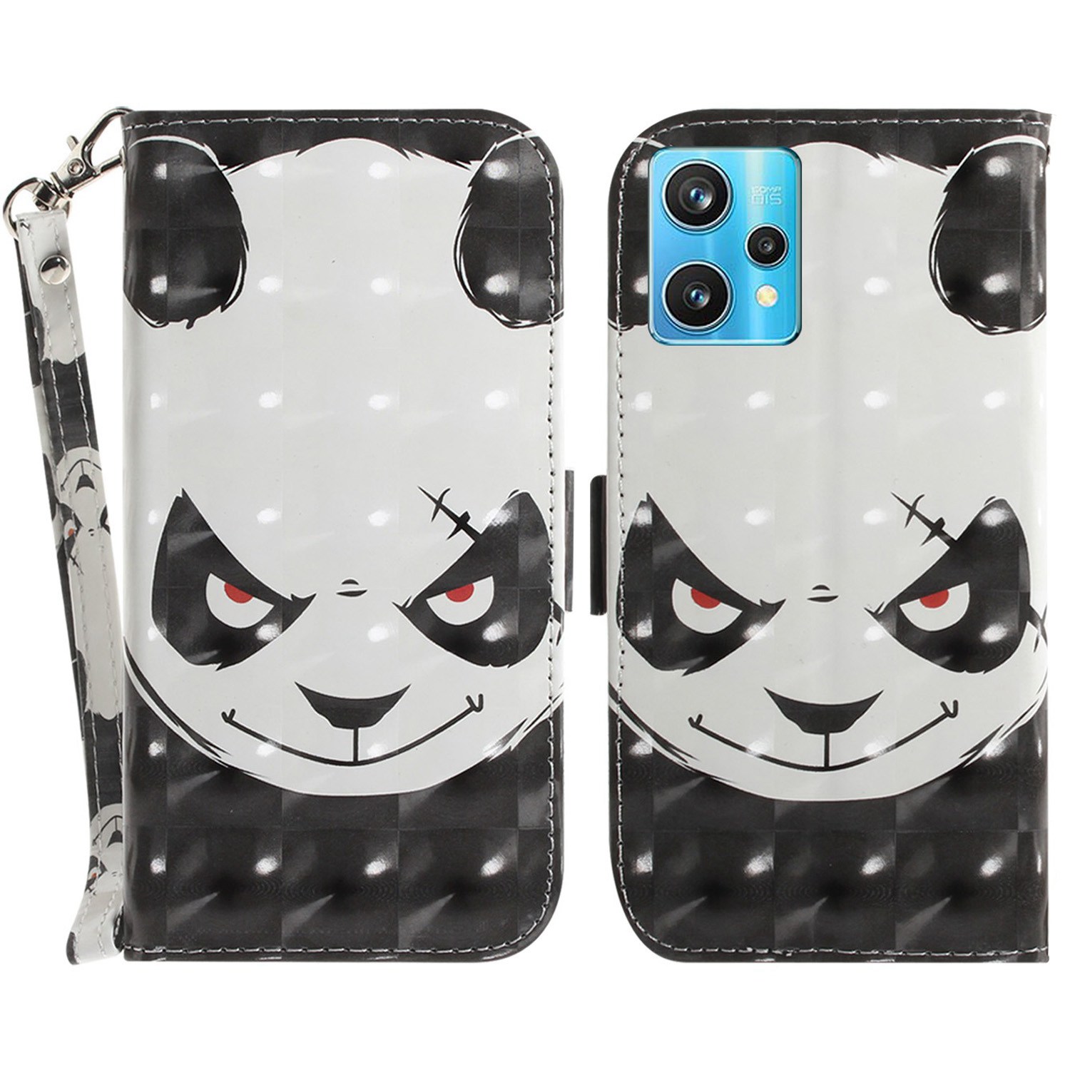 

3d-musterdruckabdeckung Für Realme 9 Pro+ 5G Schockfeste Brieftasche PU Lederständer Gut Geschütztes Handy-hülle Mit Riemen - Wütender Panda, Realme 9 Pro+ 5G