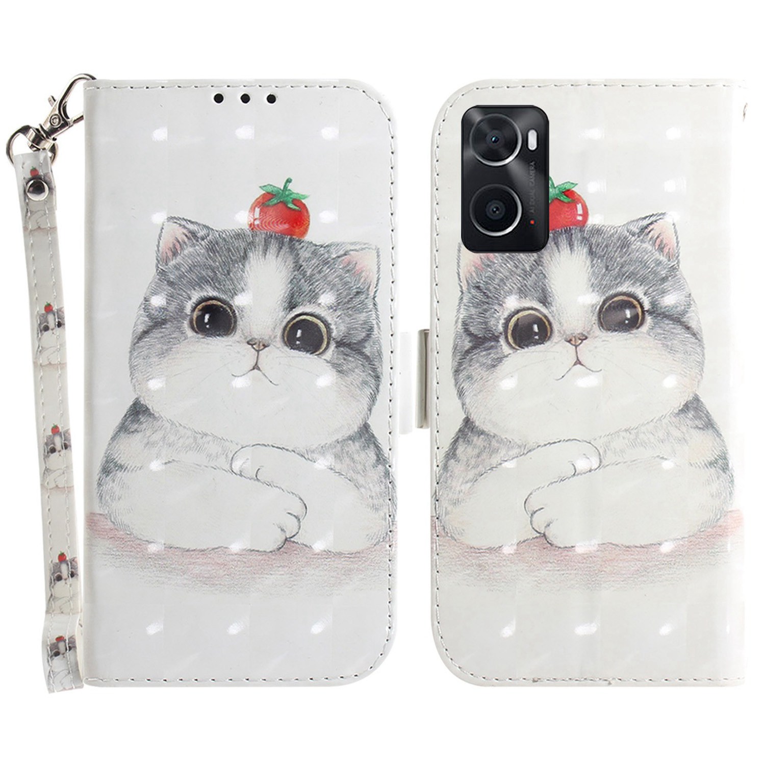 

3d-musterdruckabdeckung Für Realme 9i 4G/Oppo A76 4G/A36 4G Ganzkörperschutz PU Lederständer Anti-fall-fall-handschalte Mit Riemen - Süße Katze, Realme 9i 4G