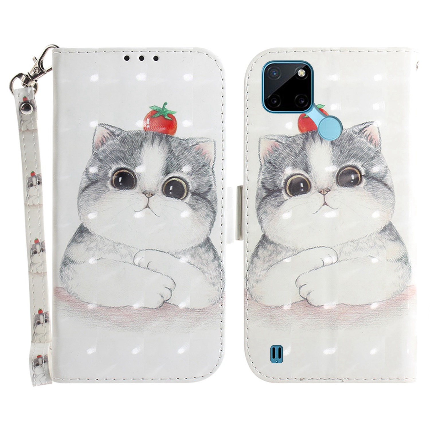 

3D -muster Druckstilltechnologiehülle Für Realme C21Y, PU Leder + TPU -abdeckung Mit Riemen - Süße Katze, Realme C21Y