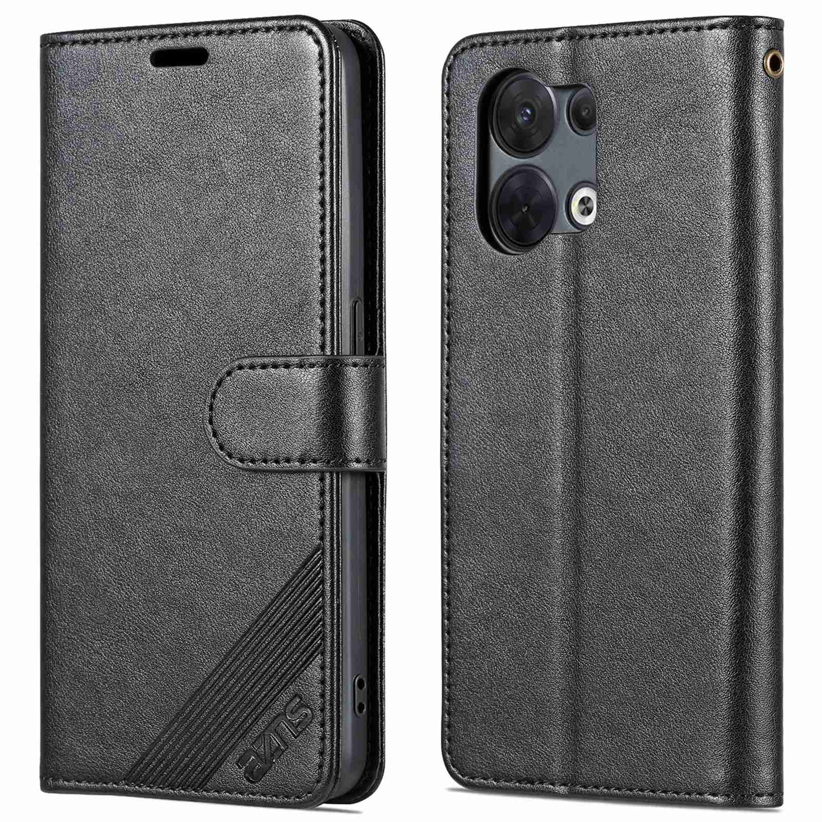

AZNS Für Oppo Reno8 Pro 5G (globale Version) / Reno8 Pro+ 5g -schutz Strukturierte Strukturierte PU Lederständer Flip Hülle Brieftasche Magnetverschluss Schockdes Mobiltelefonabdeckung - Schwarz, Oppo Reno8 Pro 5G (Global Version)