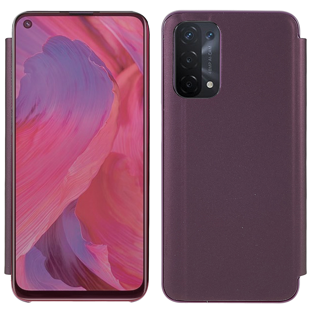 

Für Oppo A74 5G/A54 5G Einstellbare Ständerfunktion Ansicht Fenster Elektroplatte Spiegelkoffer PU Leder Flip Folio Schutzabdeckung - Weinrot, Oppo A74 5G