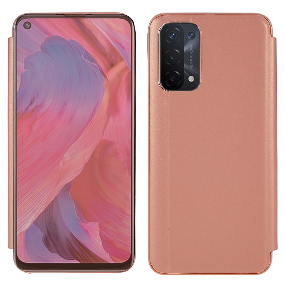 

Für Oppo A74 5G/A54 5G Einstellbare Ständerfunktion Ansicht Fenster Elektroplatte Spiegelkoffer PU Leder Flip Folio Schutzabdeckung - Roségold, Oppo A74 5G