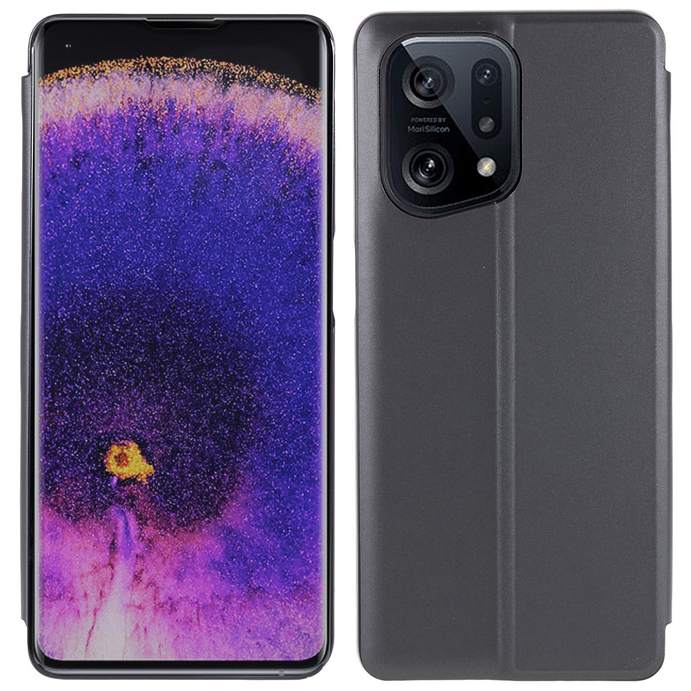 

Für Oppo Finden Sie X5 Anti-kratzer-telefonhülle Ständer Funktion Ansicht Fenster Elektroplatte Spiegelpuppen PU Leder Flip Folio Schutzschutz - Schwarz, Oppo Find X5