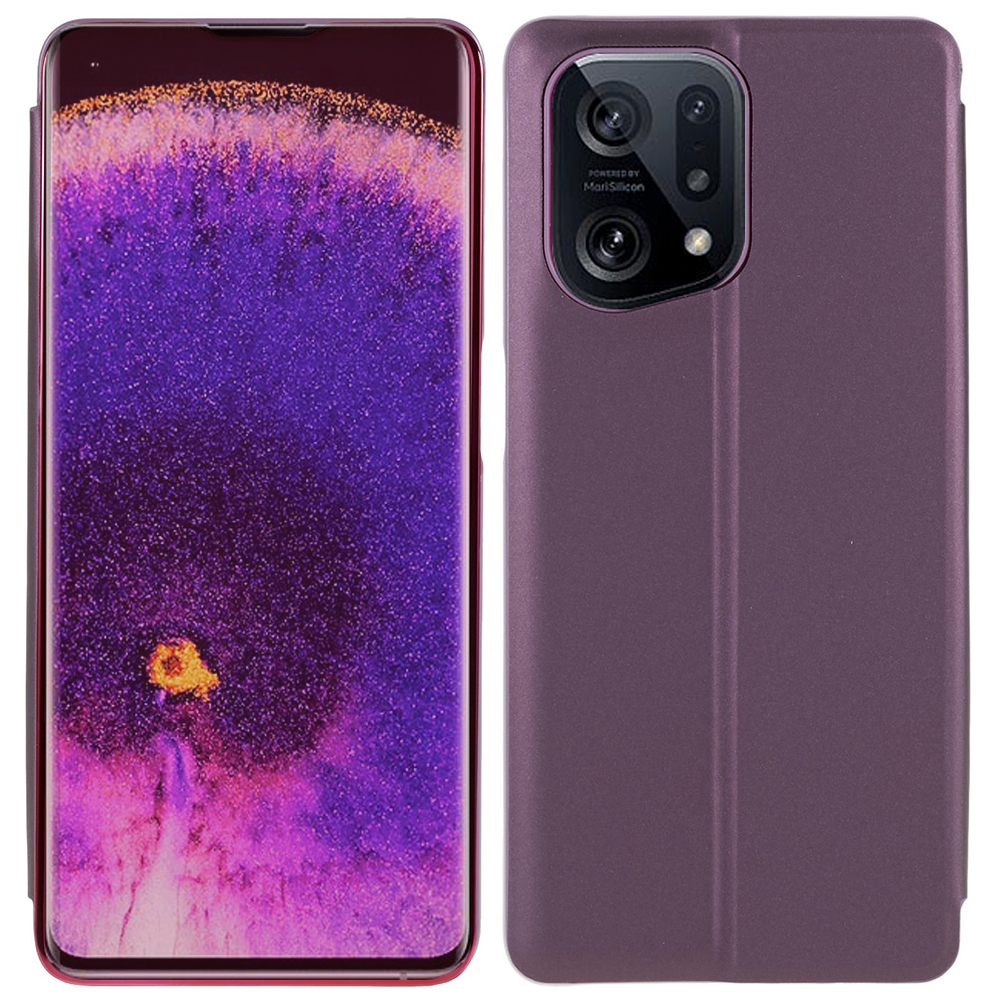 

Für Oppo Finden Sie X5 Anti-kratzer-telefonhülle Ständer Funktion Ansicht Fenster Elektroplatte Spiegelpuppen PU Leder Flip Folio Schutzschutz - Weinrot, Oppo Find X5