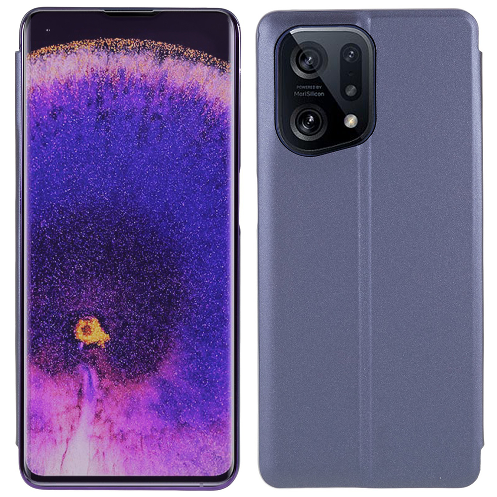 

Für Oppo Finden Sie X5 Anti-kratzer-telefonhülle Ständer Funktion Ansicht Fenster Elektroplatte Spiegelpuppen PU Leder Flip Folio Schutzschutz - Violett, Oppo Find X5