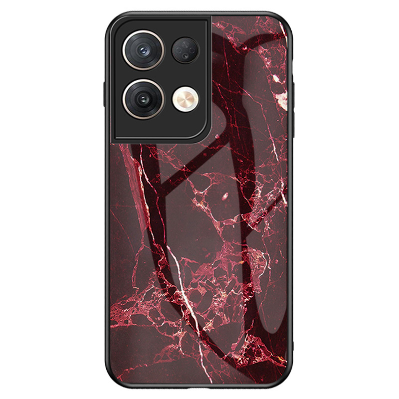 

Für Oppo Reno8 Pro 5G Marmormuster Anti-drogen-temperaturglas + PC + TPU Hybrid Anti-scratch-abdeckung - Blutroter Marmor, Oppo Reno8 Pro (China) 5G