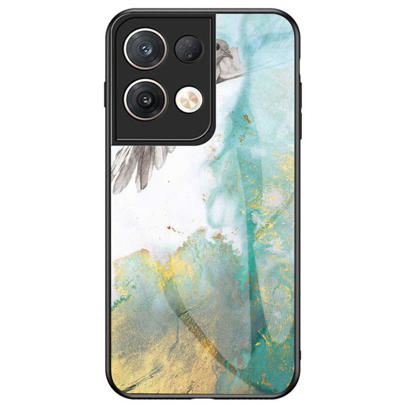 

Für Oppo Reno8 Pro 5G Marmormuster Anti-drogen-temperaturglas + PC + TPU Hybrid Anti-scratch-abdeckung - Fliegender Taube Marmor, Oppo Reno8 Pro (China) 5G