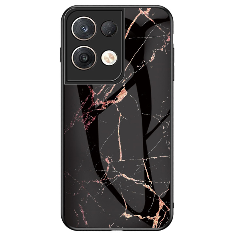 

Für Oppo Reno8 Pro 5G Marmormuster Anti-drogen-temperaturglas + PC + TPU Hybrid Anti-scratch-abdeckung - Goldener Schwarzer Marmor, Oppo Reno8 Pro (China) 5G
