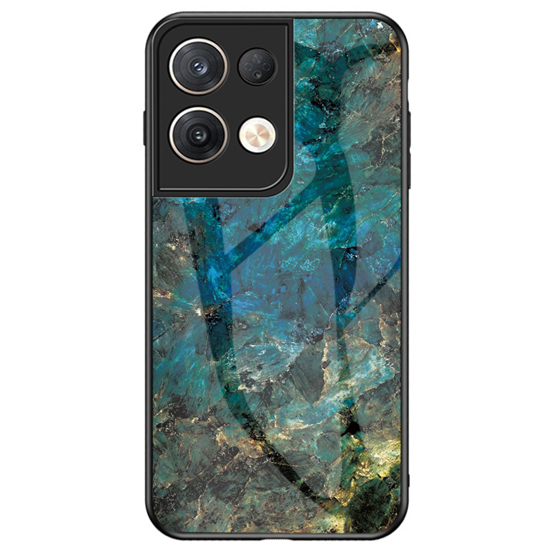 

Für Oppo Reno8 Pro 5G Marmormuster Anti-drogen-temperaturglas + PC + TPU Hybrid Anti-scratch-abdeckung - Emerald Marmor, Oppo Reno8 Pro (China) 5G