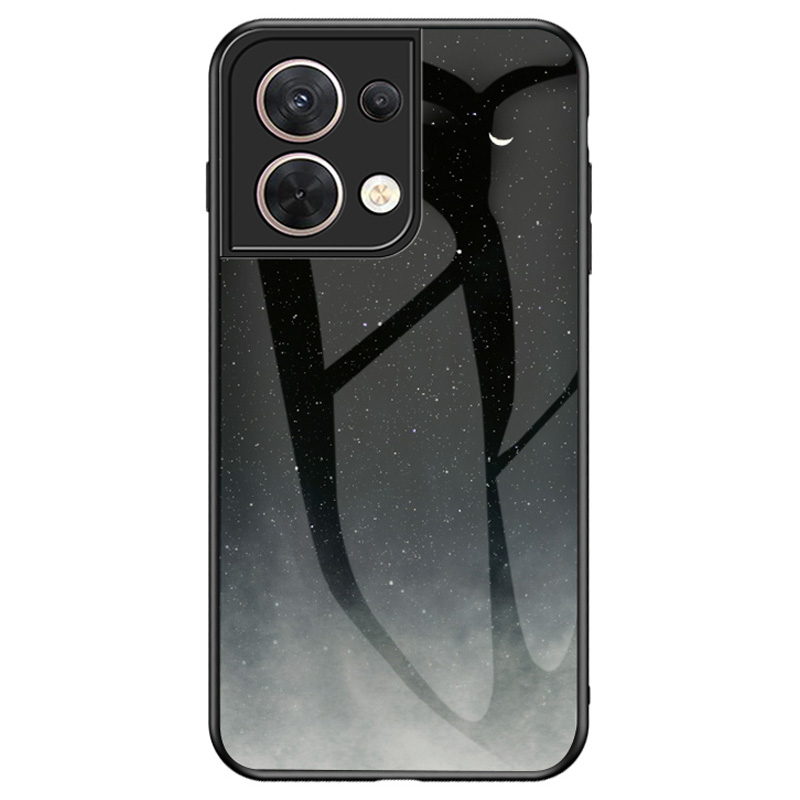 

Für Oppo Reno8 5G Tempered Glas + Hard PC + Soft TPU Starry Sky Muster Anti-wear-telefonhülle - Sternenmond, Oppo Reno8 5G (Global Version)