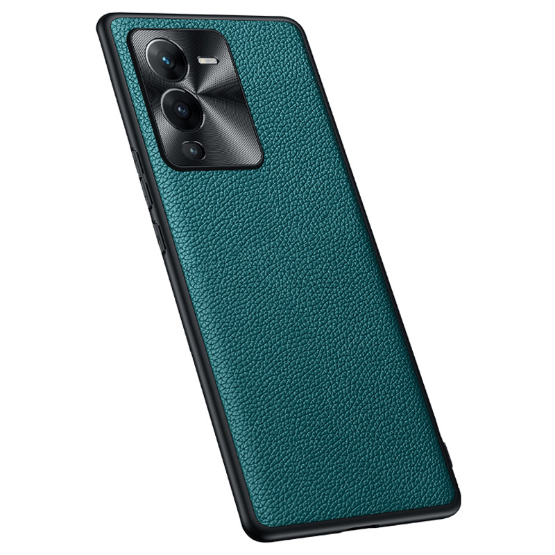 

Litchi Textur Telefonhülle Für Vivo S15 5g, Echtes Kuhspurleder + TPU Präzise Ausschnitt Metalllinsenabdeckung - Dunkelgrün, vivo S15 5G
