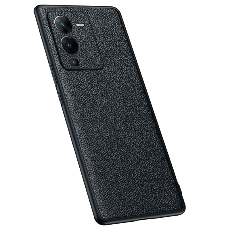 

Litchi Textur Präzise Ausschnitte Deckung Für Vivo S15 Pro 5g, Leichter Schlanker Echter Kuschelspurige Leder -beschichtete TPU -Schutzhülle - Schwarz, vivo S15 Pro 5G