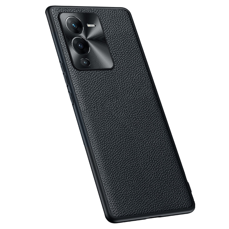 

Für Vivo S15 Pro 5G Litchi Textur Echtes Kuhläsesoten -leder + TPU -telefonhülle Mit Metalllinsenabdeckung - Schwarz, vivo S15 Pro 5G